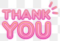Thank you word sticker png element, editable  pink neon font design