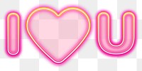 I love you word sticker png element, editable  pink neon font design