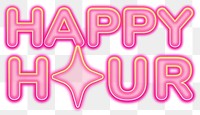 Happy hour word sticker png element, editable  pink neon font design