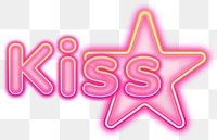Kiss word sticker png element, editable  pink neon font design
