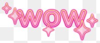 Wow word sticker png element, editable  pink neon font design
