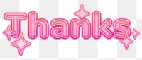 Thanks word sticker png element, editable  pink neon font design