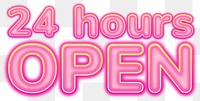 24 hours Open word sticker png element, editable  pink neon font design