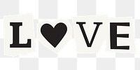 Love word sticker png element, editable magazine noir font design