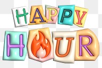 Happy hour word sticker png element, editable puffy magazine font design