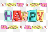 Happy word sticker png element, editable puffy magazine font design