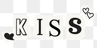 Kiss word sticker png element, editable magazine noir font design