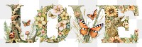 Love word sticker png element, editable  botanical animal font design