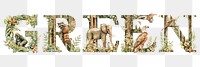 Green word sticker png element, editable  botanical animal font design