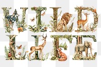 Wildlife word sticker png element, editable botanical animal font design