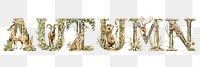 Autumn word sticker png element, editable botanical animal font design