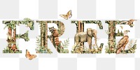 Free word sticker png element, editable botanical animal font design