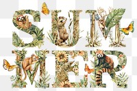 Summer word sticker png element, editable botanical animal font design
