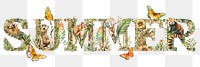 Summer word sticker png element, editable botanical animal font design