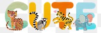 Cute word sticker png element, editable  animal zoo font design
