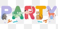 Party word sticker png element, editable  animal zoo font design