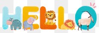 Hello word sticker png element, editable  animal zoo font design