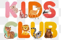 Kid club word sticker png element, editable  animal zoo font design