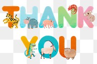 Thank you word sticker png element, editable  animal zoo font design