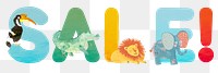 Sale word sticker png element, editable animal zoo font design 