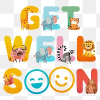 Get well soon word sticker png element, editable animal zoo font design 