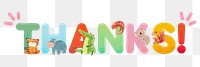 Thanks word sticker png element, editable animal zoo font design 