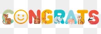 Congrats word sticker png element, editable animal zoo font design 
