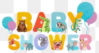 Baby shower word sticker png element, editable animal zoo font design 