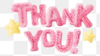 Thank you word sticker png element, editable  fluffy pink font design