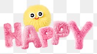 Happy word sticker png element, editable  fluffy pink font design
