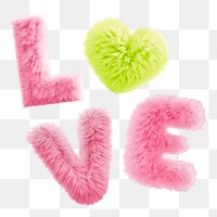 Love word sticker png element, editable  fluffy pink font design