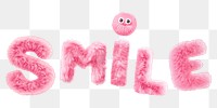 Smile word sticker png element, editable  fluffy pink font design