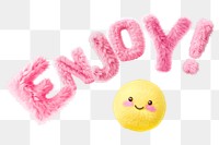 Enjoy word sticker png element, editable  fluffy pink font design