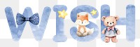 Wish word sticker png element, editable  blue watercolor design