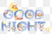 Good night word sticker png element, editable  blue watercolor design