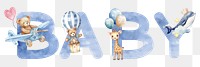 Baby word sticker png element, editable  blue watercolor design
