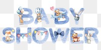 Baby Shower word sticker png element, editable  blue watercolor design