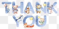 Thank you word sticker png element, editable  blue watercolor design