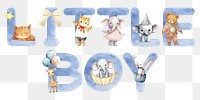 Little boy word sticker png element, editable  blue watercolor design