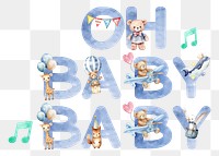 Oh baby baby word sticker png element, editable  blue watercolor design