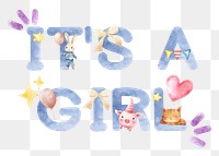 It's girl word sticker png element, editable  blue watercolor design