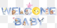 Welcome baby word sticker png element, editable  blue watercolor design