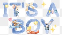 It's a boy word sticker png element, editable  blue watercolor design