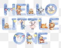 Hello little one word sticker png element, editable  blue watercolor design