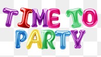 Time to party word sticker png element, editable  balloon party offset font design