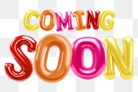 Coming soon word sticker png element, editable balloon party offset font design