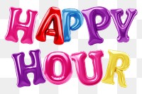 Happy hour word sticker png element, editable  balloon party offset font design