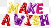 Make a wish word sticker png element, editable  balloon party offset font design