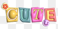 Cute word sticker png element, editable puffy magazine font design