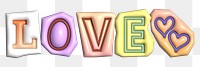 Love word sticker png element, editable puffy magazine font design